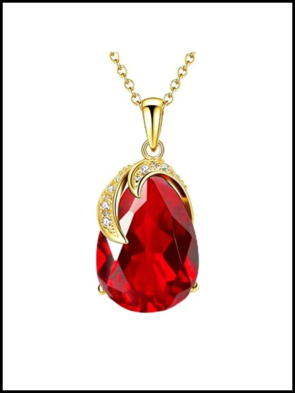 Oval Gemstone Pendant Necklace Ruby Emerald Sapphire Teardrop 18K Gold Plated